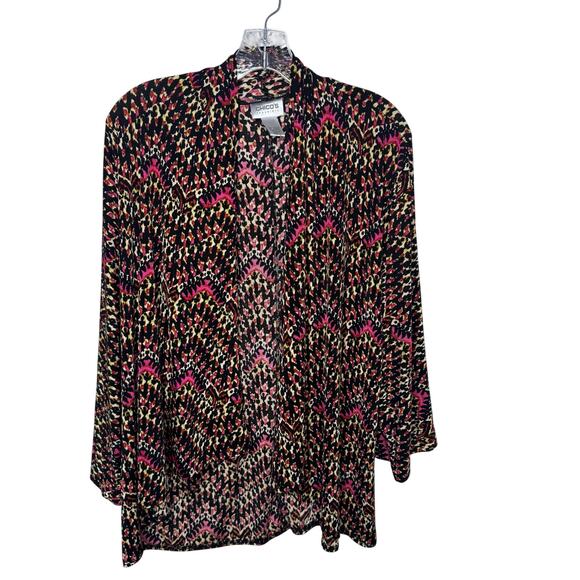 Chico's Sweaters - Chico’s Travelers Size 1‎ Black Pink Abstract Open Front Cardigan Jacket